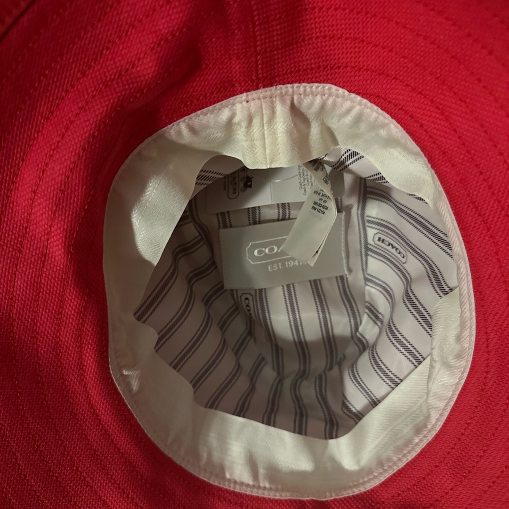 Coach | Red Bucket Hat with Gold Eyelet Band | Cotton / Leather Trim NWT 🏷️ XS/S - Picture 9 of 16